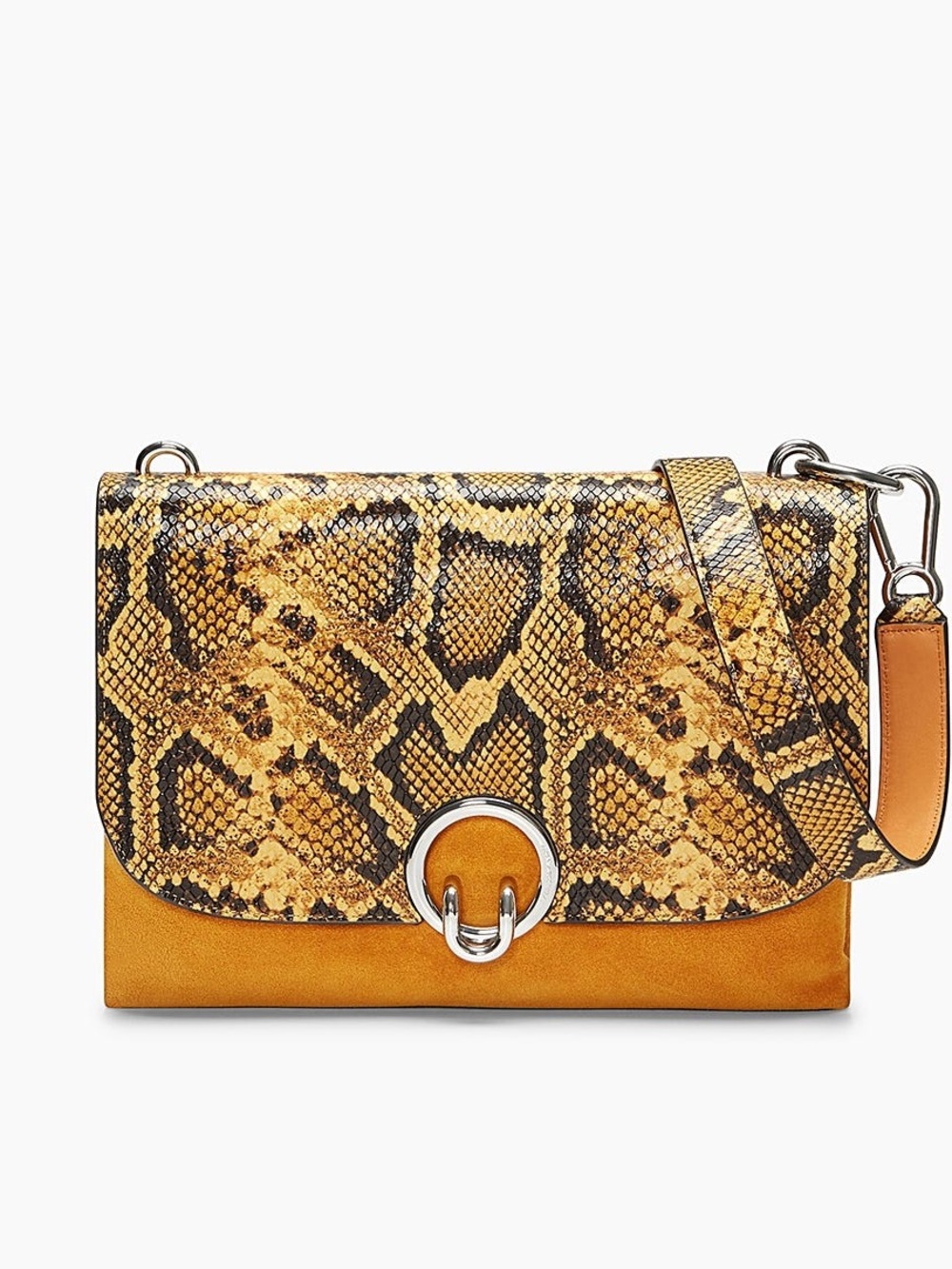 Rebecca Minkoff Isabelle Snake-Print Shoulder Bag in Mustard Yellow